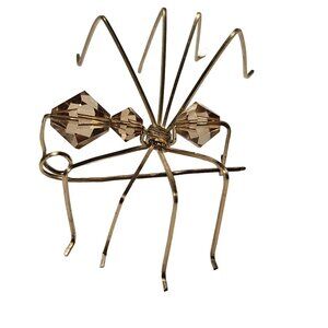 Handcrafted Gold Wire Crystal Beaded Spider Brooch Pin Halloween Fashion Jewelry